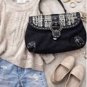 The Sak Black Woven Tweed Shoulder Bag Boho Y2K Purse Chic Handbag